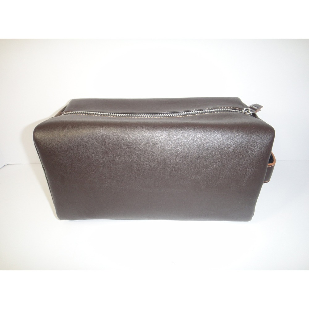 Wolf for Pottery Barn Men's Brown Leather Plaid Dopp Kit Toiletry Travel Bag New